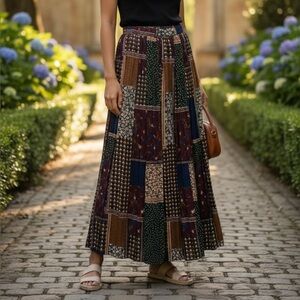 Very Simple Maxi Skirt Boho Patchwork Elastic Waist Festival Pleated 40/10